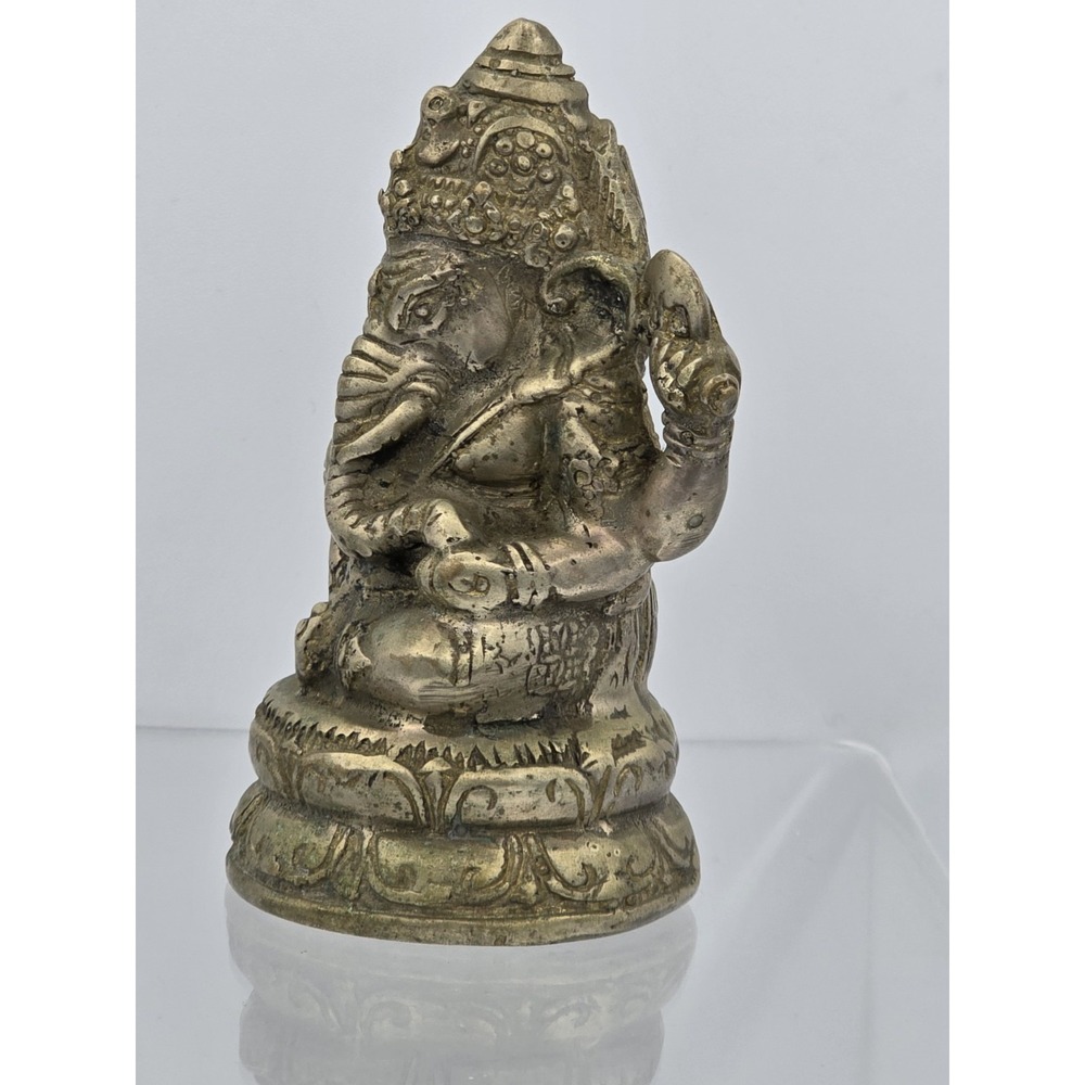 Vtg 4" Silver Plated Brass Elephant Ganesha Wealth God Buddha‎ Statue - Picture 7 of 16